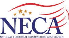 Logo of the National Electrical Contractors Association (NECA) featuring stars and red, white, and blue colors.